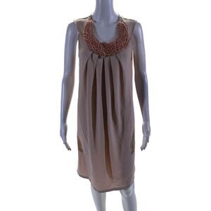 Ottod Ame Womens Beaded Pleated Round Neck Sleeveless Dress Pink Size 6